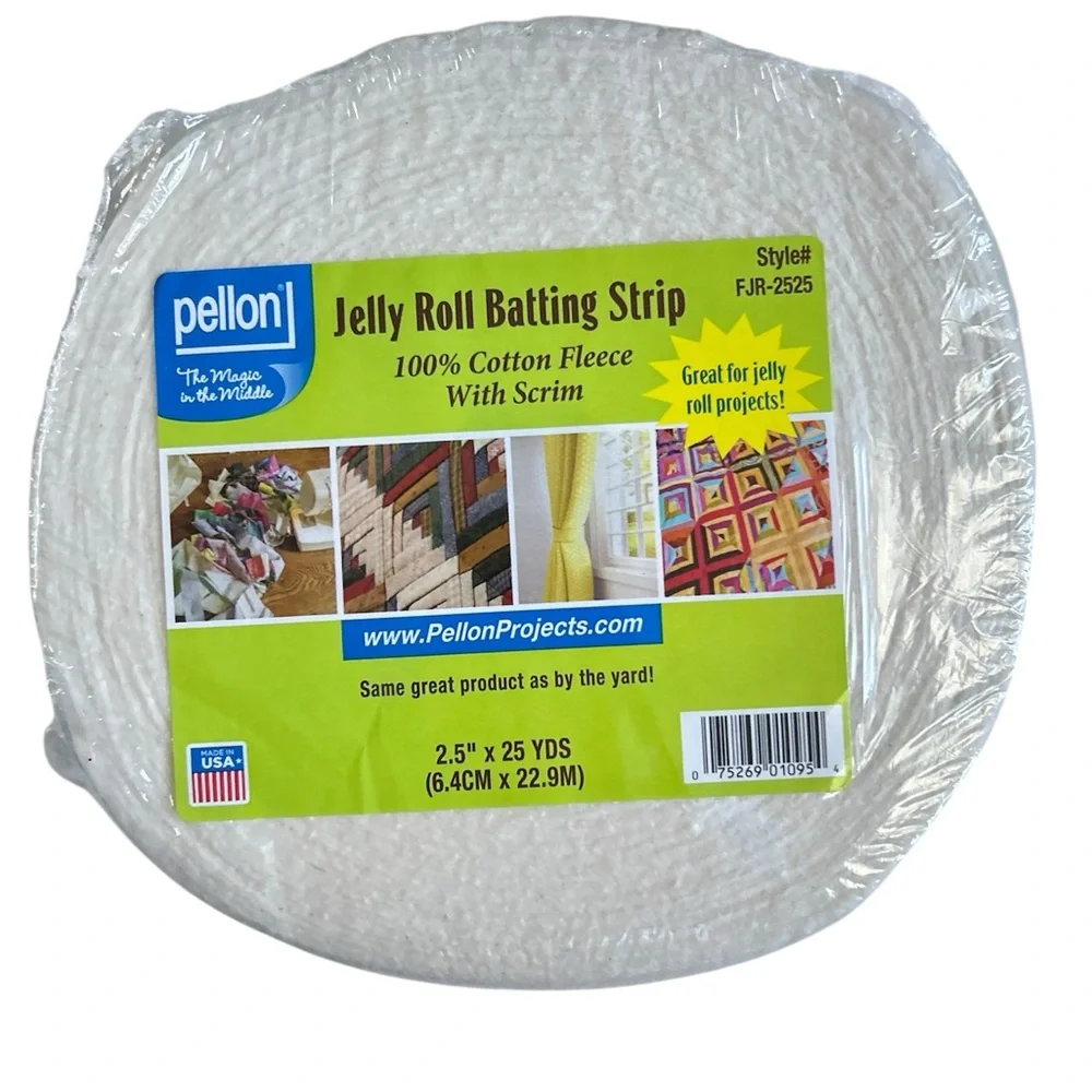 Pellon Jelly Roll Batting Strip 100% Cotton Fleece with Scrim NWT 2.5”x 25 Yards